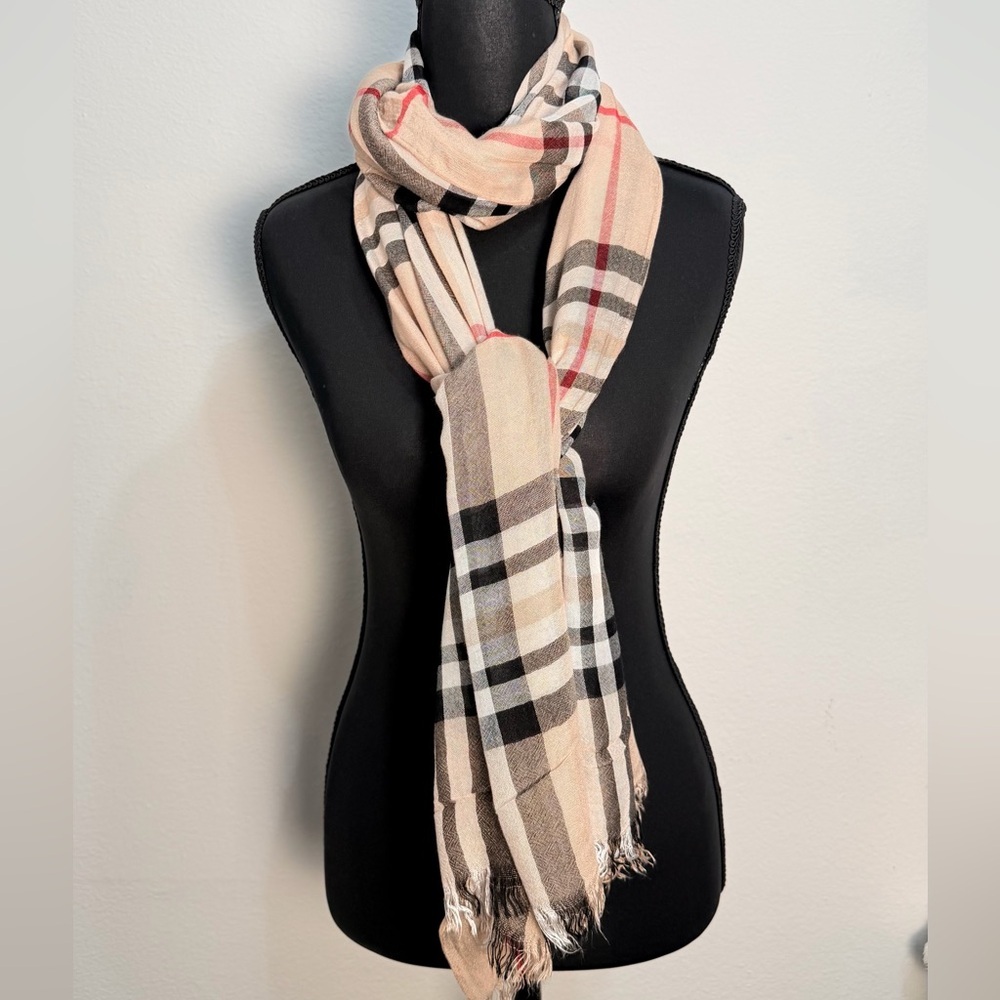 Plaid Beige and Red‎ Scarf